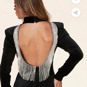 Blackness rhinestone velvet dress